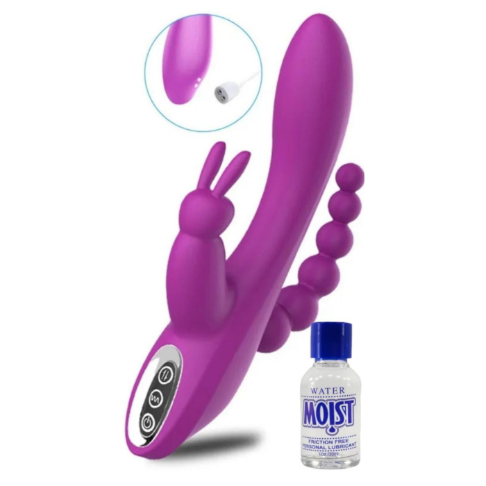 Vibrador 3 En 1 Estimulación Múltiple Ano Clitoris Y Punto G Recargable De Lujo + Lubricante Gratis